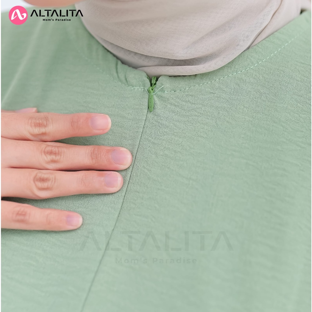 Altalita - Daster Gamis Cringkle Airflow Polos Kekinian Lengan 3/4 Panjang Semata Kaki Busui Jumbo LD 120