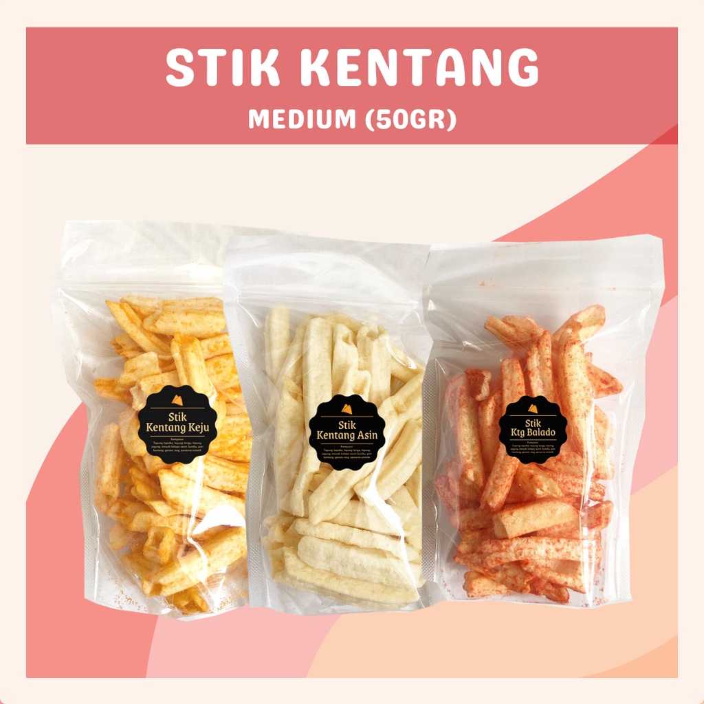 [DELISH SNACKS] Stik Kentang Asin / Keju / Balado (M) 50gr / Snack Cemilan Camilan