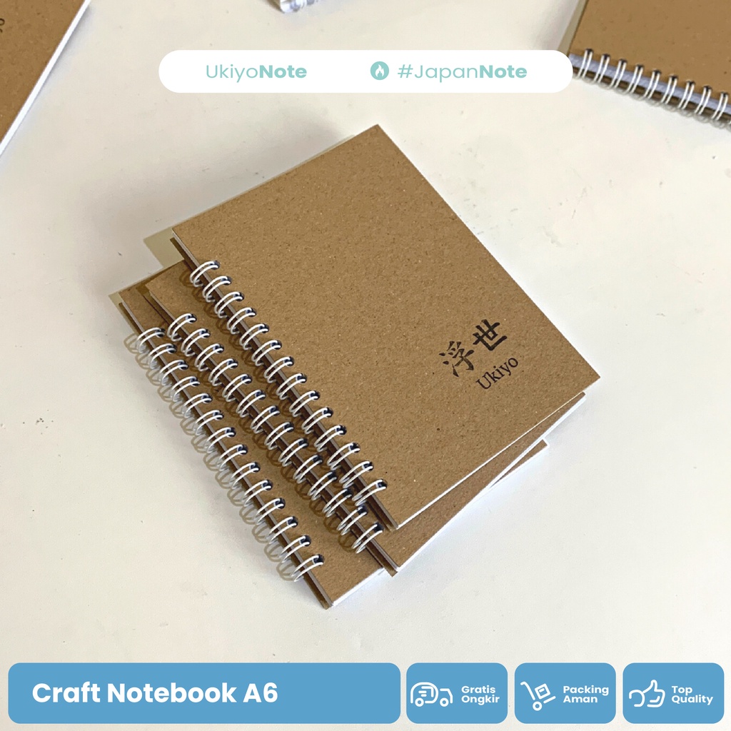 Note book A6 Vintage Aesthetic Ukiyo / Sketchbook /  Notebook Cover Hitam/ Cover Kraft( 50 lembar/10