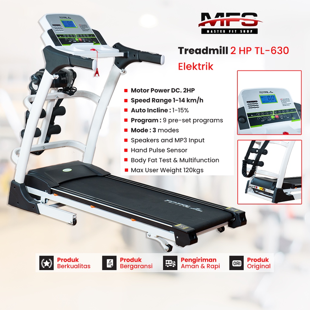 Alat Olahraga Sport Fitness Treadmill Elektrik Motor 2 HP TL-630 Electric 3 Fungsi Total Mesin Lari