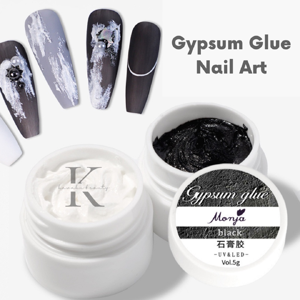 NEW Hiasan Monja Gypsum Gel Glue Series UV LED Black White Color Nail art Nail Gel Polish Clay