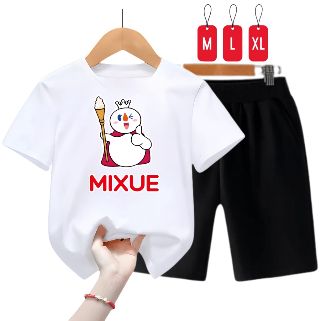 Hzl_outfit Setelan Kaos Anak Cowok Mixue Top / Setelan Kaos Anak Cewek Mixue Top / Size / M,L,XL