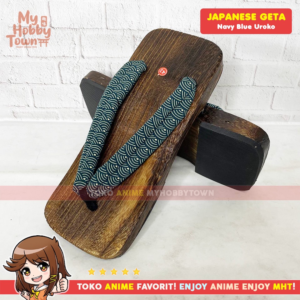 Geta Sandal Kayu Bakiak Jepang : Navy Blue Uroko