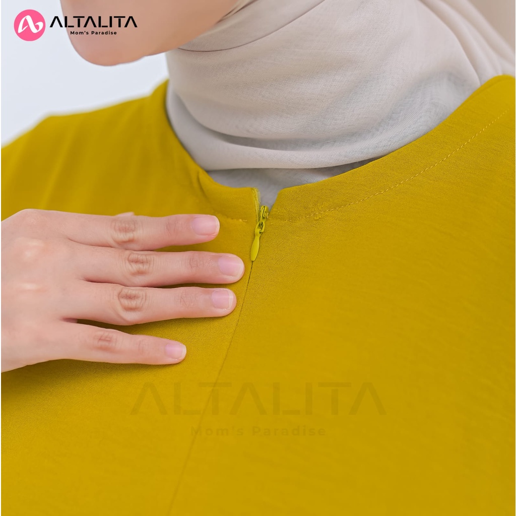 Altalita - Daster Gamis Polos Cringkle Airflow Kekinian Busui Lengan Tangan 3/4 Panjang Semata Kaki Jumbo LD 120