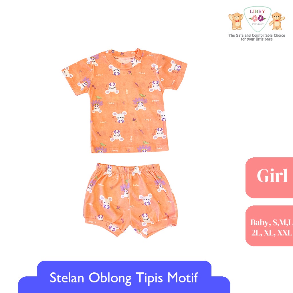 LIBBY Stelan Oblong Cotton Rib Pendek - Celana Pendek Series Girl Motif Happy Farm / Play The Ground 1stel (Tersedia varian motif dan ukuran)