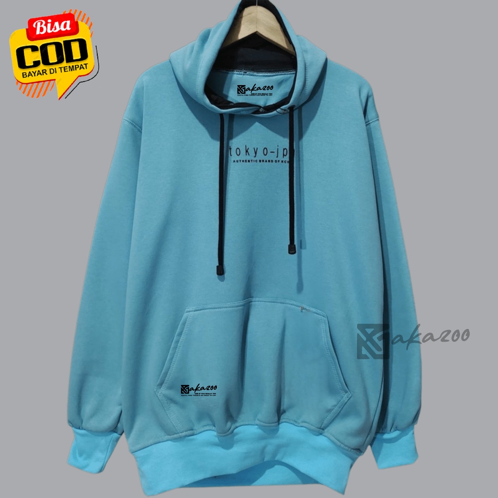 hoodie pria distro original brand tebal AKAZOO warna biru muda TOKYO -JPN authentic brand of kchs tulisan hitam switer cowok hoodie distro tokyo sweater oversize pria premium jamper perempuan jumbo hodie wanita tebal korea style unisex m l xl xxl premium