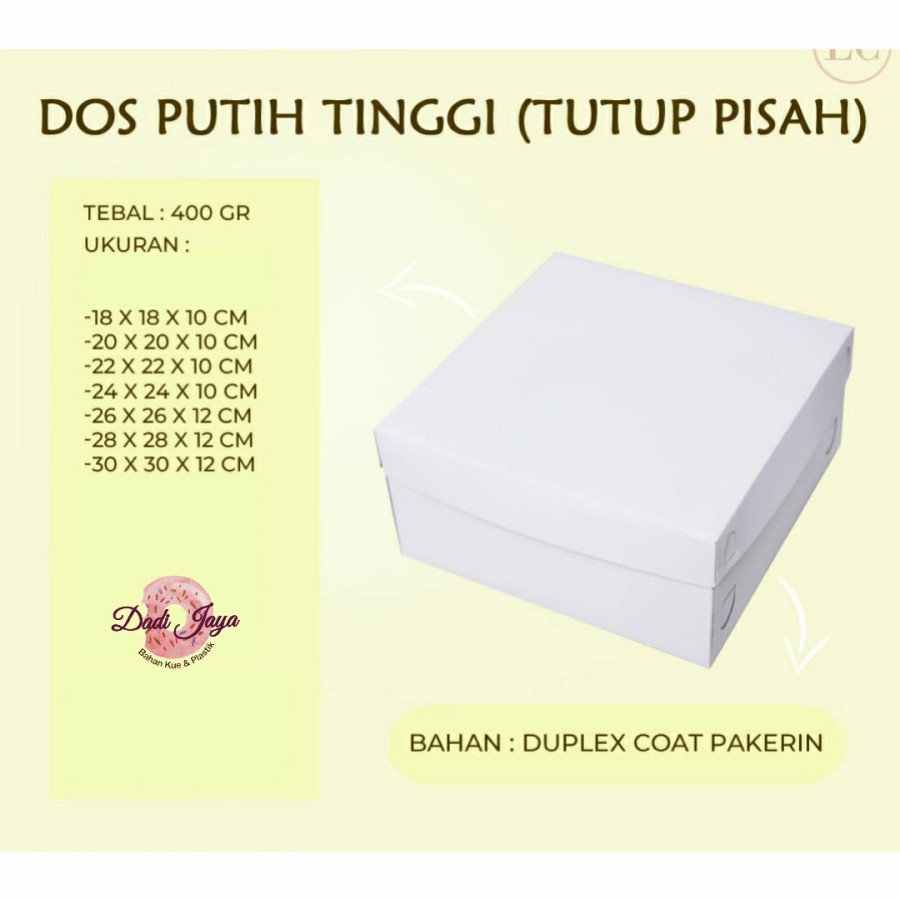 Dus Kue Putih Tutup Pisah (Ukuran 30x30x12cm)