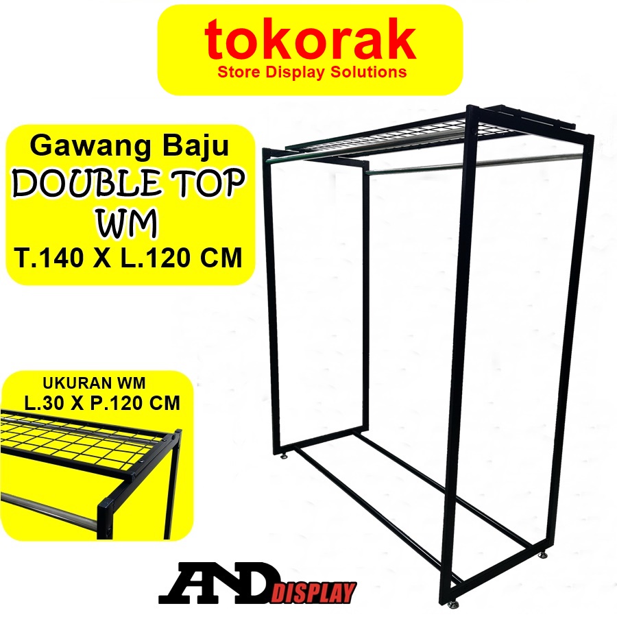 GAWANG BAJU DOBLE TOP + WM RAK BESI GANTUNGAN 2 SISI RAM STAND HANGER