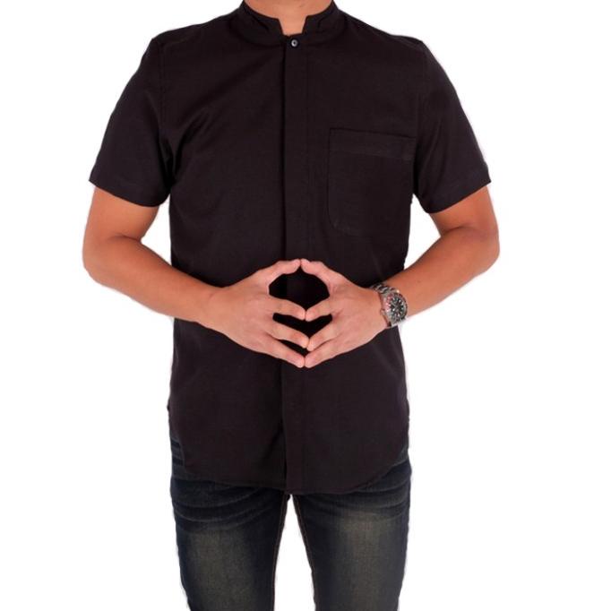 Sale kemeja koko polos hitam lengan pendek pria | baju koko kerah sanghai /BAJU KOKO PRIA/BAJU KOKO 