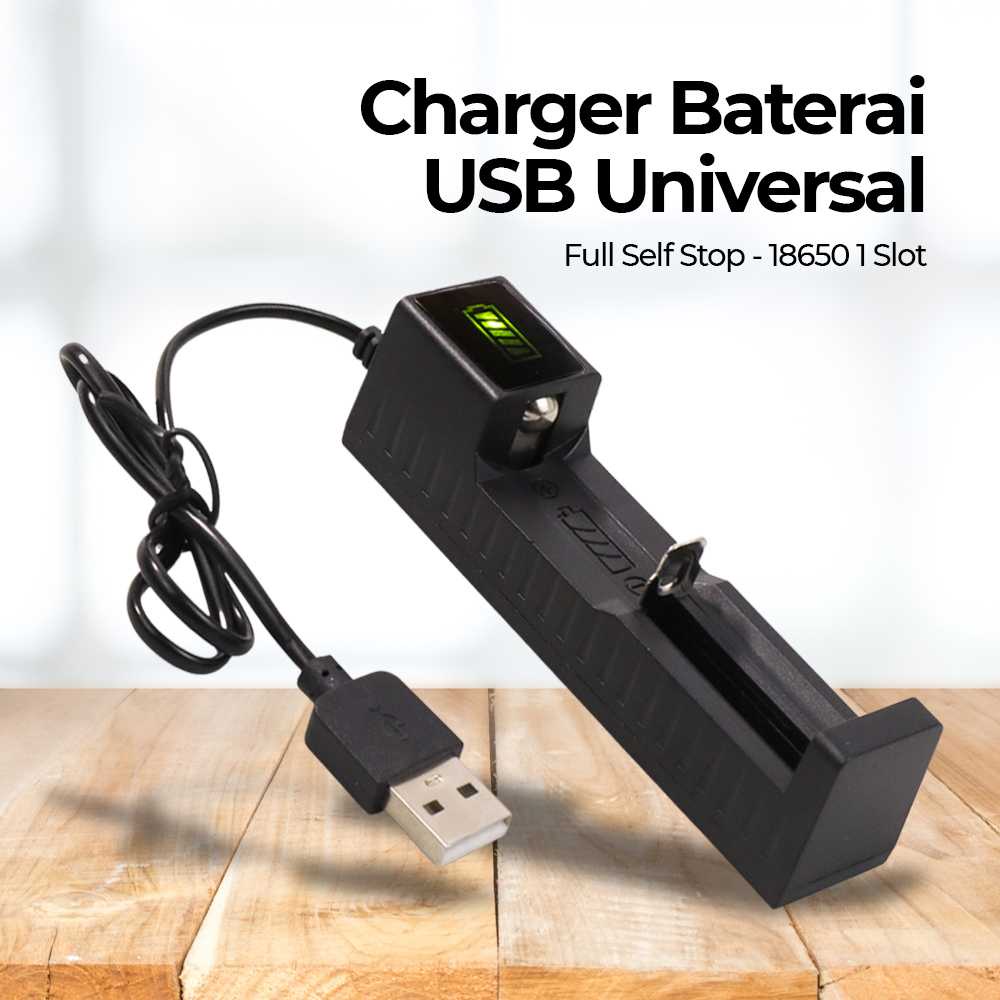 Charger Cas Baterai USB Universal Full Self Stop 18650 1 Slot