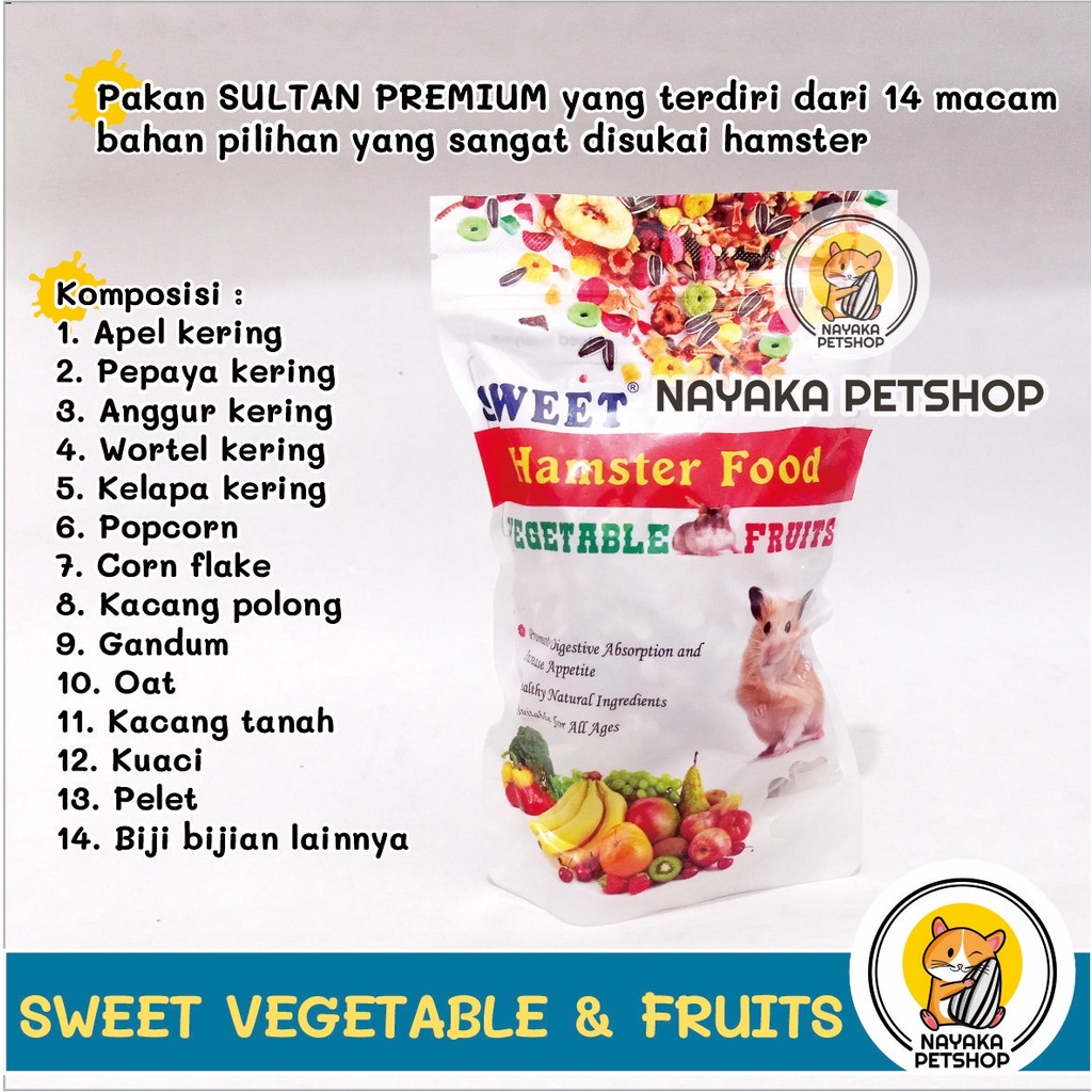 Sweet Vegetable Fruits 300 gr Pakan Hamster Premium Makanan Racikan Buah Sayuran Kering Hamsfood Hamfood Mix