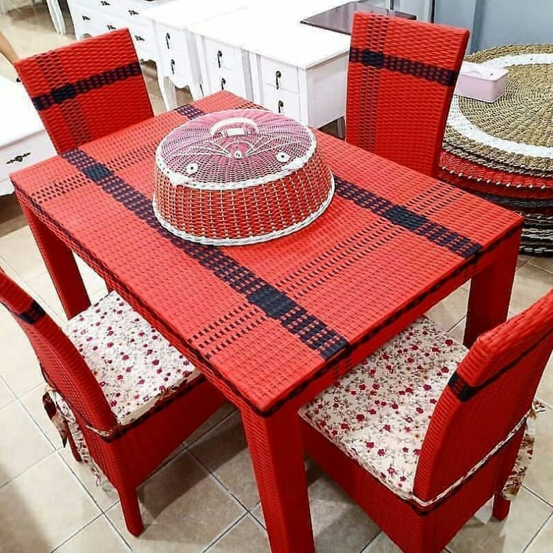 MEJA MAKAN ROTAN SINTETIS KURSI 4 FREE BANTAL ( WAJIB BACA DESKRIPSI )