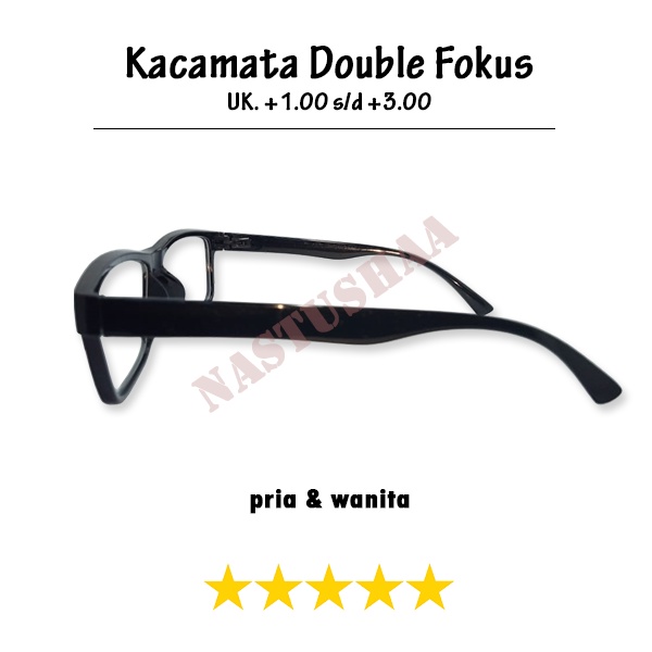 Kacamata Baca Plus 2 Fungsi Ukuran +1.00 s/d +3.00 Wanita Pria Model Frame Hitam Rabun Dekat kaca mata plus reading glasses double fokus NOCASE