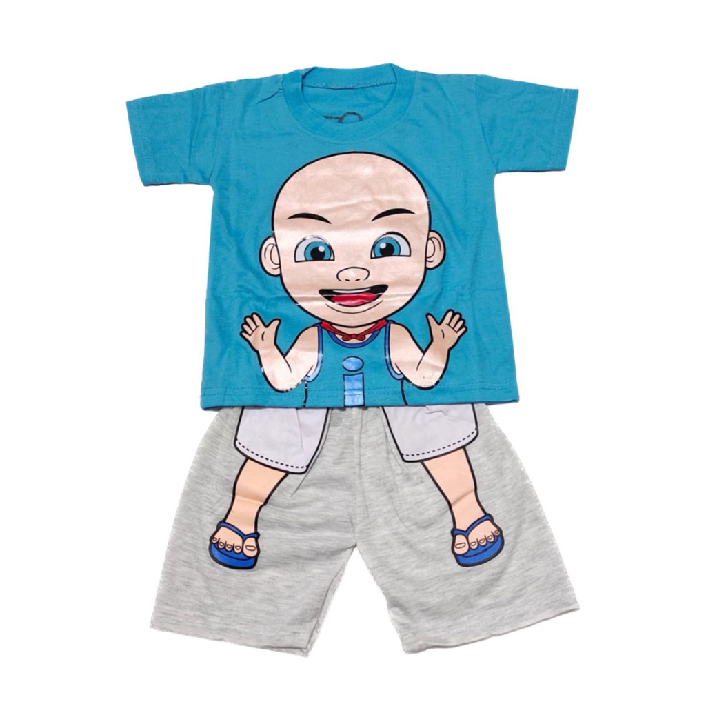 Pakaian Anak Laki-Laki Motif Shark Stelan Pendek Gambar Panda Baju Upin Ipin