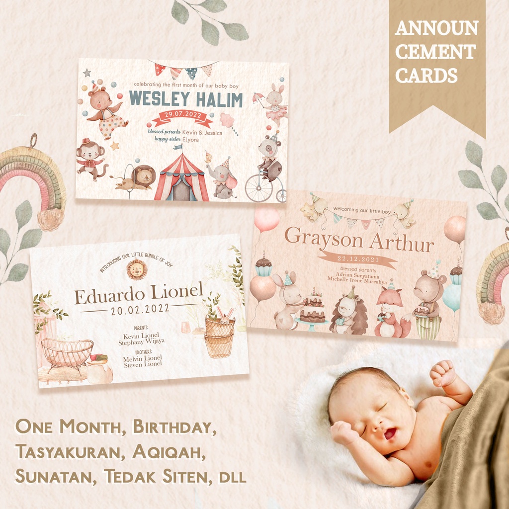 Kartu Ucapan / Undangan Satu Bulanan One Month Baby Manyue Manyek Tasyakuran Selapan AqiqahTedhak Si