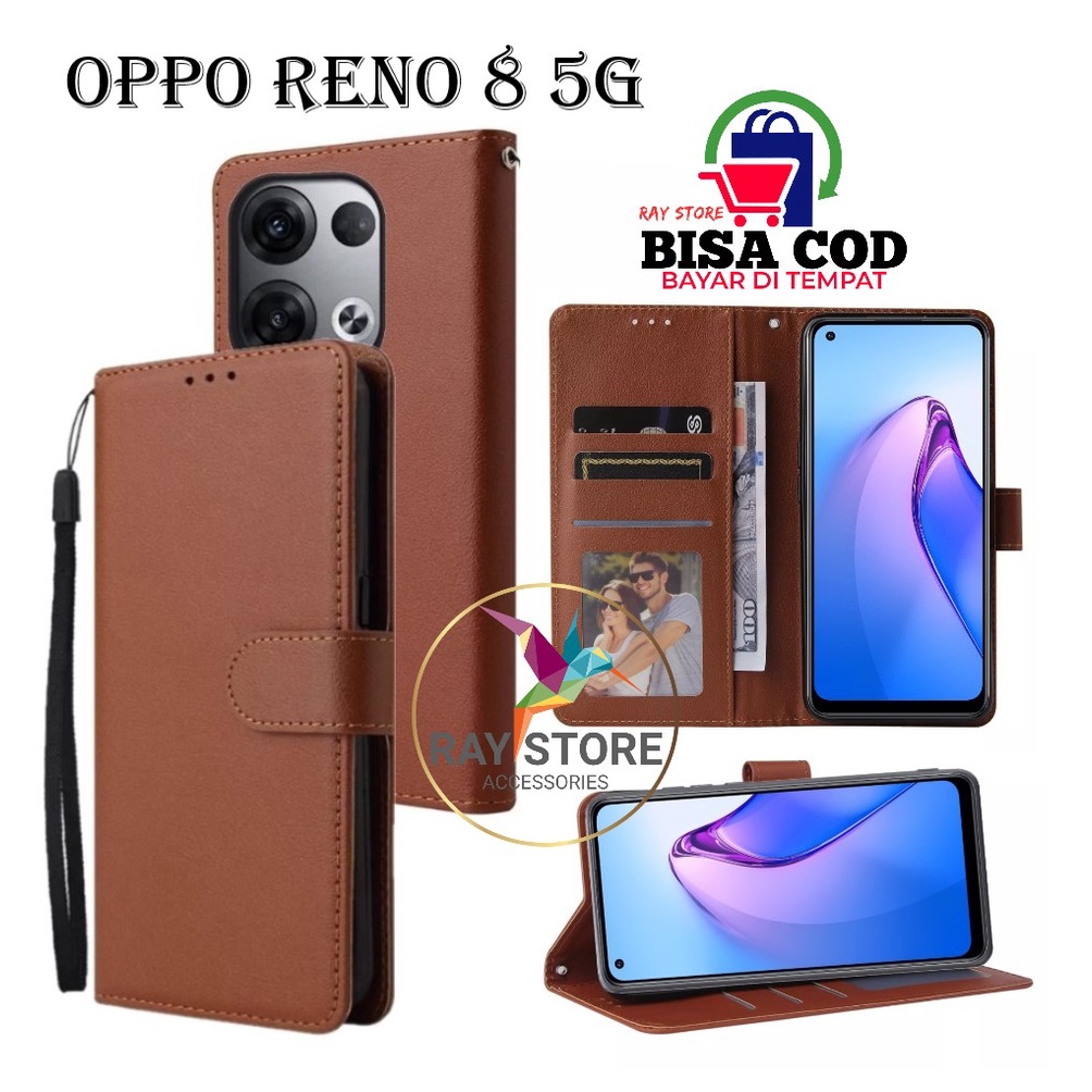 OPPO RENO 8 5G FLIP LEATHER CASE PREMIUM-FLIP WALLET CASE UNTUK OPPO RENO 8 5G CASING FLIP CASE
