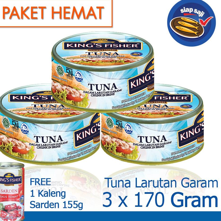 

New Deal King's Fisher Paket 3 pcs Tuna dalam Air Garam 170 gr gratis sarden 155 gr