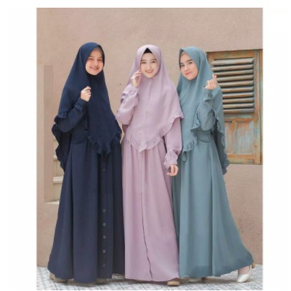 GAMIS ANAK REMAJA TANGGUNG SYARI SET KHIMAR POLOS S-XL BAJU MUSLIM - M, navy