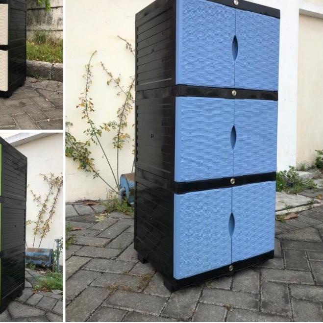 ➴ LEMARI PLASTIK/LEMARI PAKAIAN 3 SUSUN MOTIF ROTAN/LEMARI PLASTIK MINIMALIS ⅍