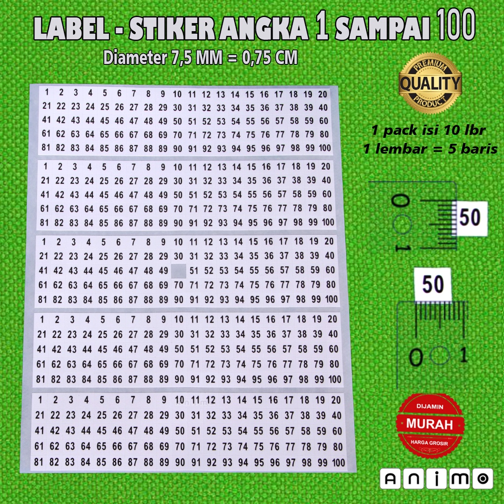 

LABEL - STIKER ANGKA WARNA 1 SD 100 - COLOR NUMBER STICKERS 1 UP TO 100