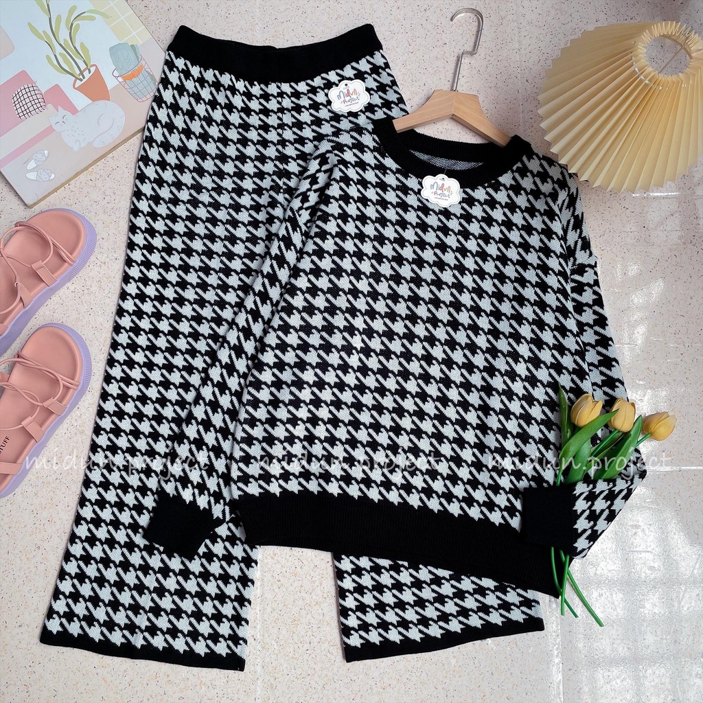 HEIDY HOUNDSTOOTH KNIT | SWEATER RAJUT TEBAL PREMIUM