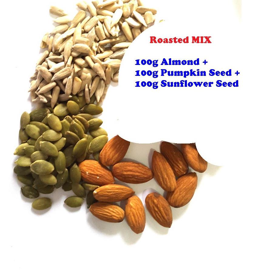 

✼ 300gr Roasted 100g Almond + 100g Pumpkin Seed + 100g Sunflower Seed - Oven - Matang ✮