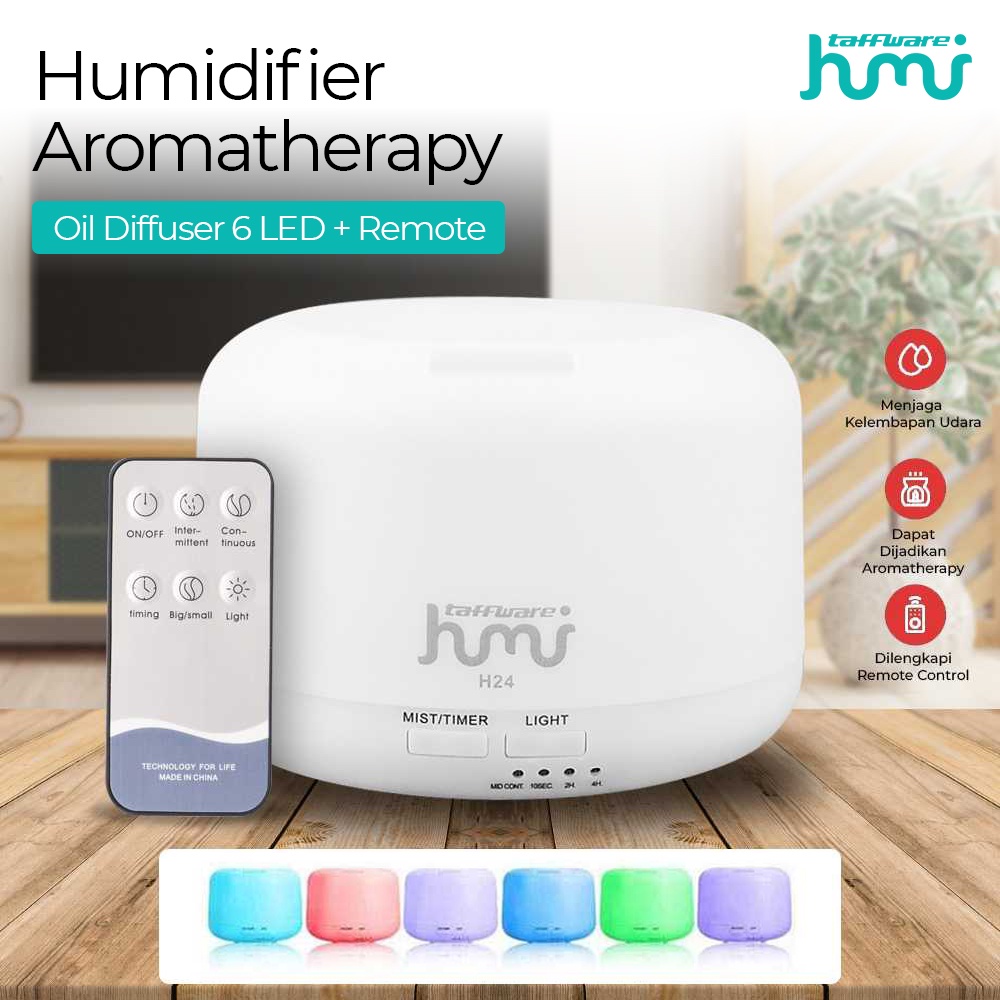 Humidifier Aromatherapy Oil Diffuser + 7 LED + Remote Control - HUMI H24 - OMHX13WH White