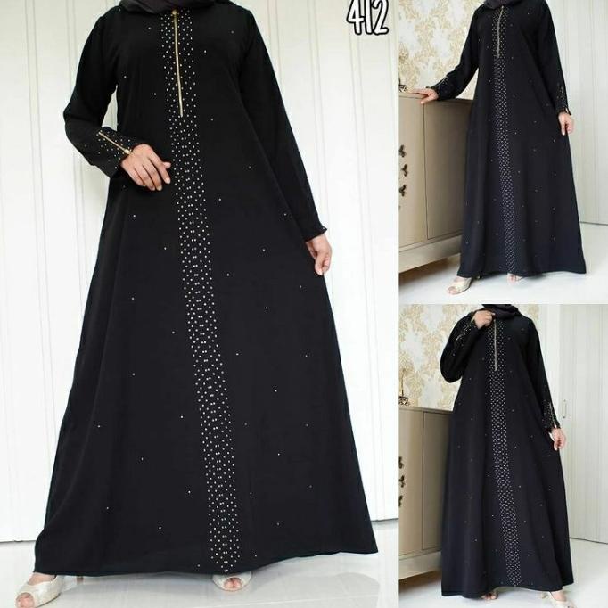 Gamis Abaya Hitam / Abaya Arab Ori / Abaya Zipper Mata Resleting Dada