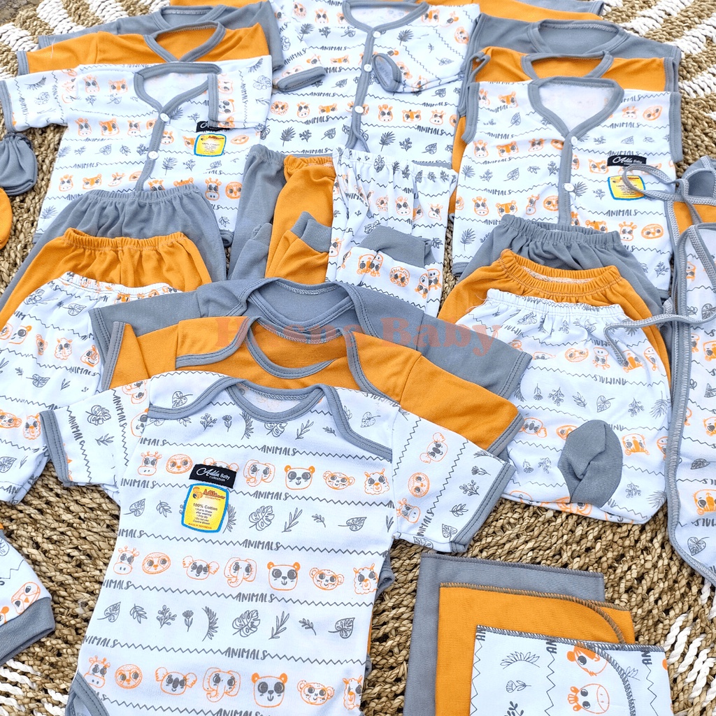 36 Pcs Paket Lahiran Lengkap Baju Bayi Celana Bayi Baru Lahir seri Abu dan Kuning Mustard, Sartaki, Jumper, Popok Tali, Baby Gift Set -Juragan Lebak