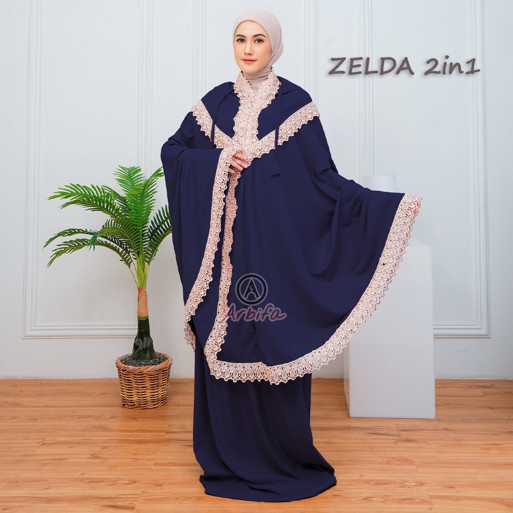 Mukena 2 in 1 Traveling Dewasa Katun Premium Adem Mewah Renda Kalung Zipper Series Zelda