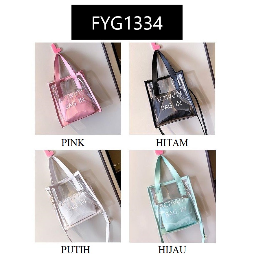 FYGALERY FYG1334 Tas Selempang Wanita Transparan Sling Bag Perempuan 2 in 1 Bahan PVC Murah