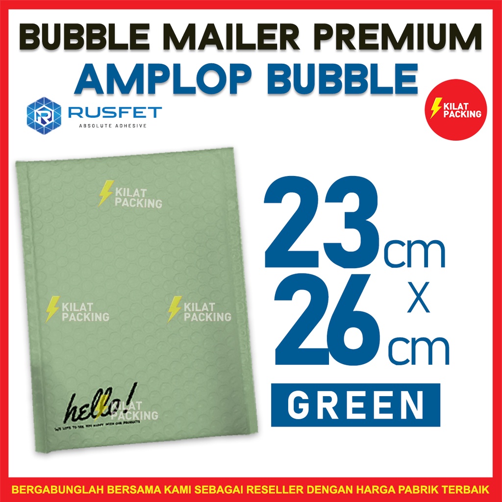 

Amplop bubble mailer packing amplop bubble rusfet green murah 23x26 cm