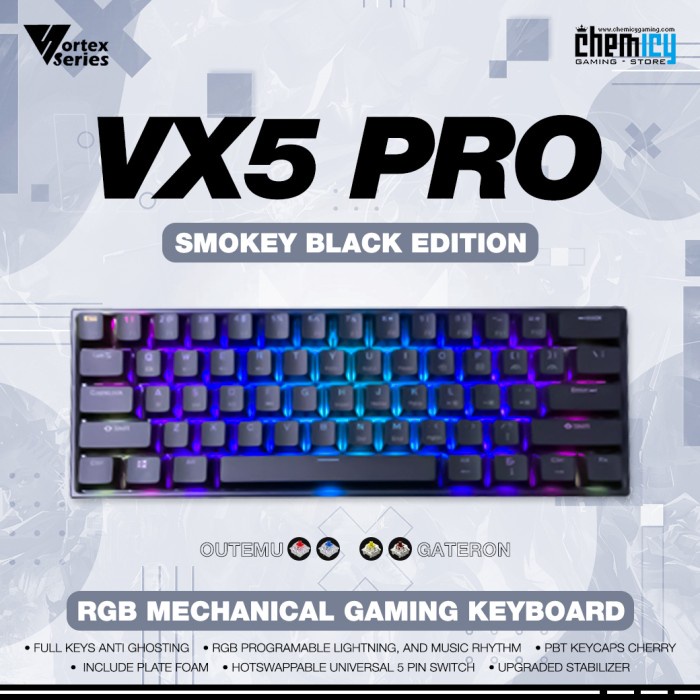 Terlaris Vortex Series Vx5 Pro Smokey Rgb Hotswap Mechanical Gaming Keyboard