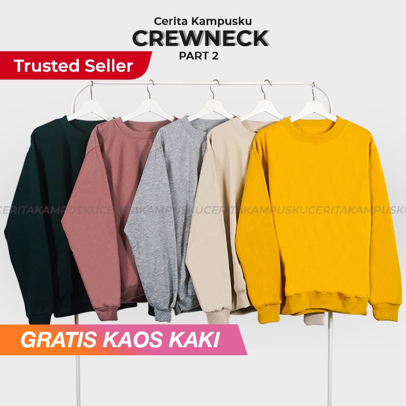 CREWNECK SWEATER Polos Sweter Oversize Over Size Oversized Wanita Pria Cerita Kampusku