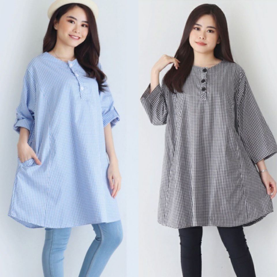 BLOUSE BAJU Wanita JUMBO BIGSIZE LD 132cm XXXL KOREAN STYLE 5125 BAJU HAMIL TUNIK KATUN KOTAK MENYUS