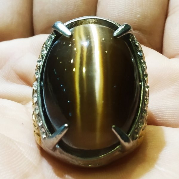 Batu Akik Cincin Titanium Mata Kucing Coklat Kopi Brown Cat Eye HQ 3s70
