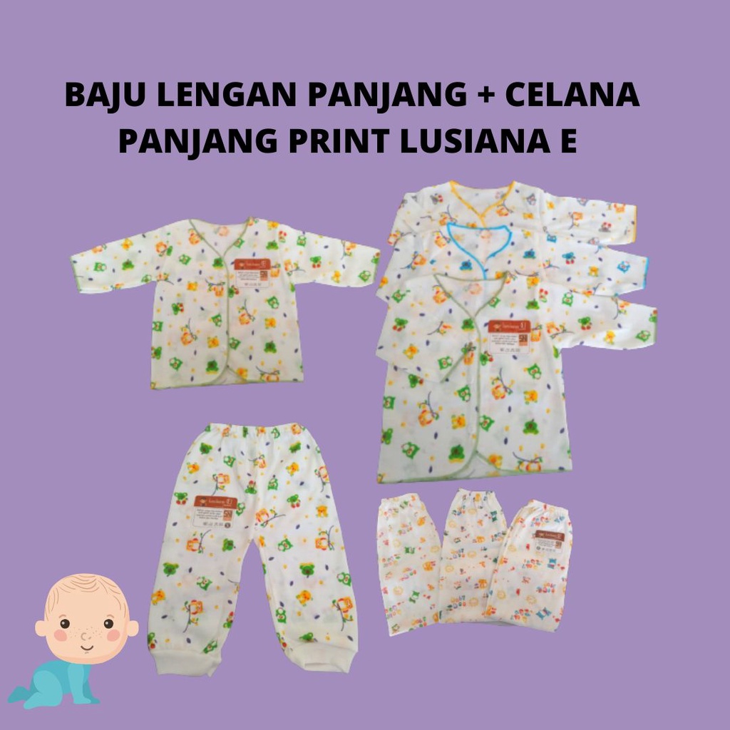 Setelan Baju Newborn Lengan Panjang + Celana Panjang Lusiana E 652102 + 651201