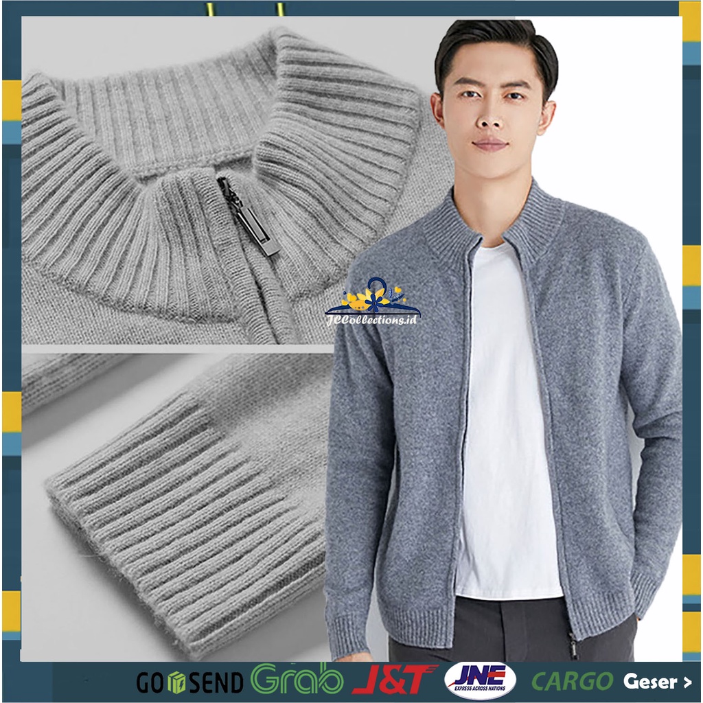 Outer Kardigan Cowok Sleting / Cardigan Rajut Pria Crewneck Korea Variasi Renddy JCCollections