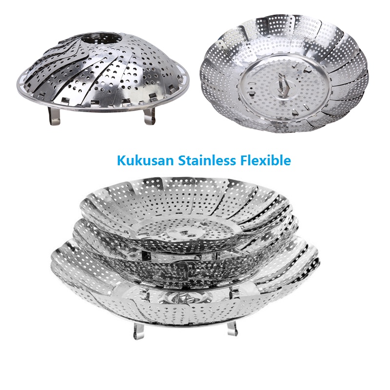 Kukusan Stainless Flexible / Steamer Alat Kukus Serbaguna / Folding Vegetable Fruit Food Basket Mesh Steamer Rack