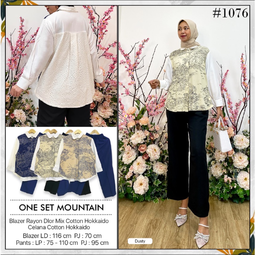 Setelan Baju Wanita | One Set Mountain Kemeja Rayon Dior Mix Polyester + Celana Katun Polyester Keki