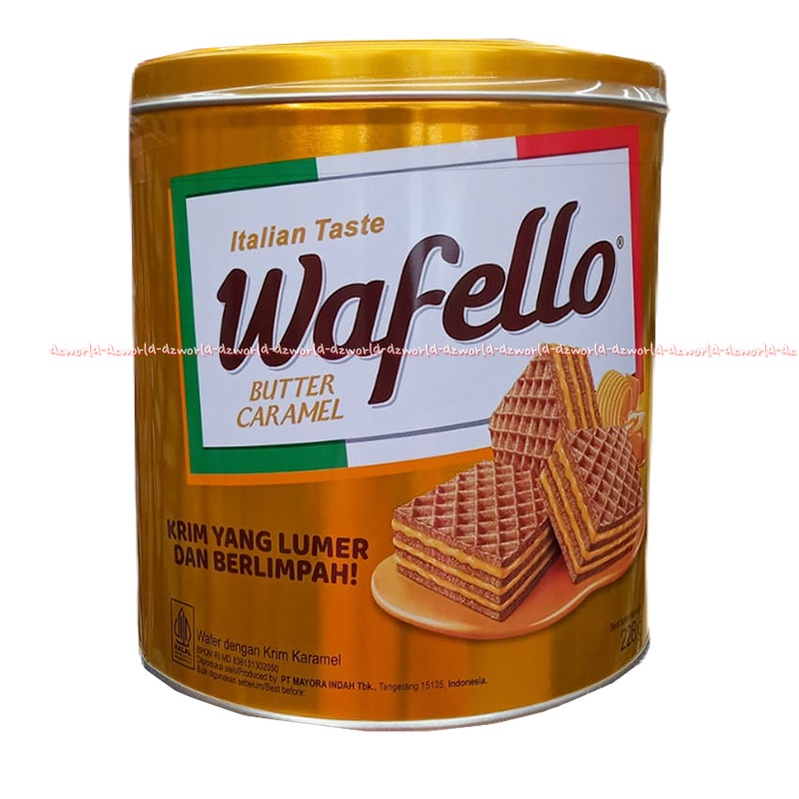 

Wafello Butter Caramel 228gr Italian Taste Wafer Krim Yang Lumer Dan Berlimpah Kemasan Kaleng Kuning Wafelo Wafers Karame Wafel Lo Cemilan Snackl