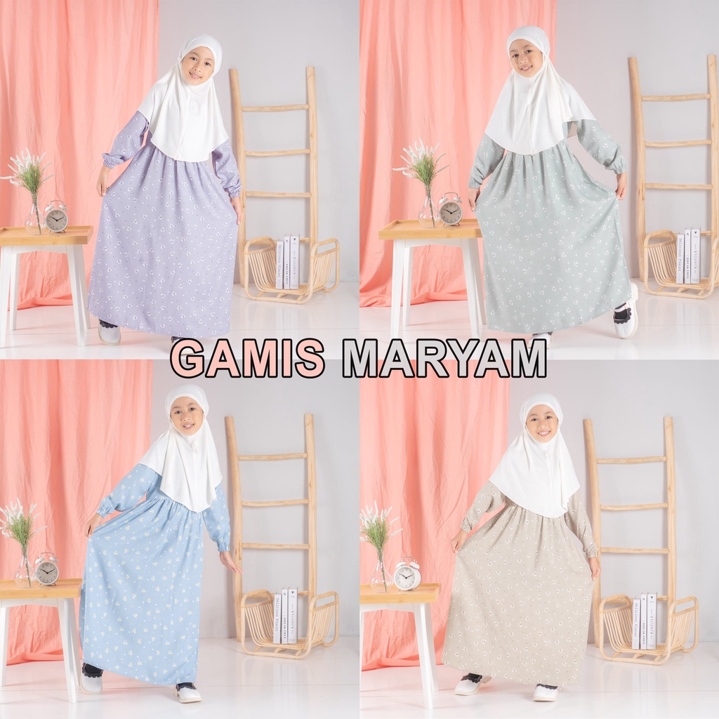 Madina Maryam - Gamis Anak Perempuan 4-12 Tahun Free Hijab