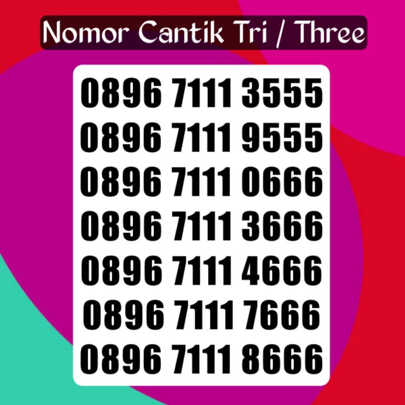 Kartu Perdana Nomor Nomer Cantik Tri Three Double Triple 111 222 333 555 666