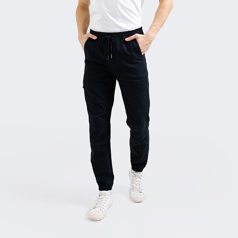 3Second Original Celana Jogger Panjang Cotton Katun Long Pants Stretch Pria Hitam 011022