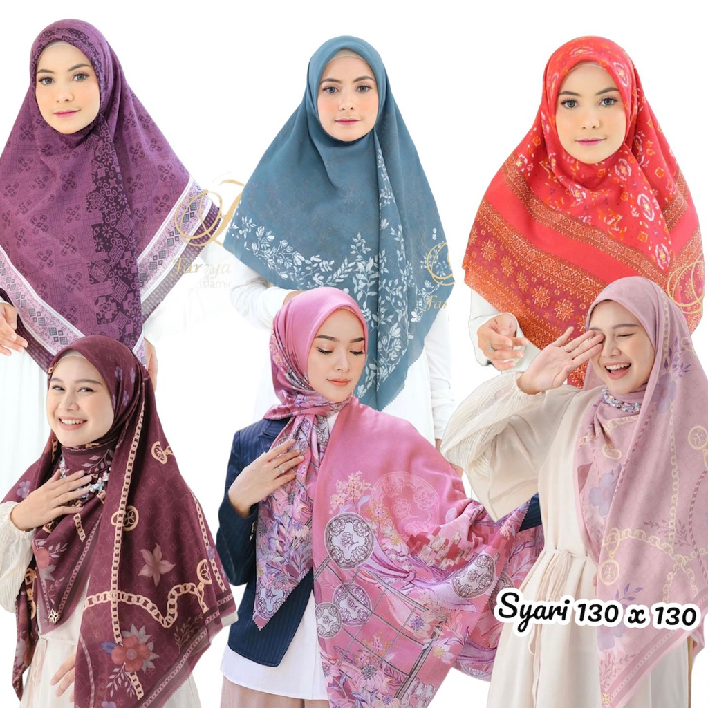 ms1. jilbab segi empat jumbo ukuran 130 x 130, kerudung segi empat motif, hijab segi empat, jilbab m