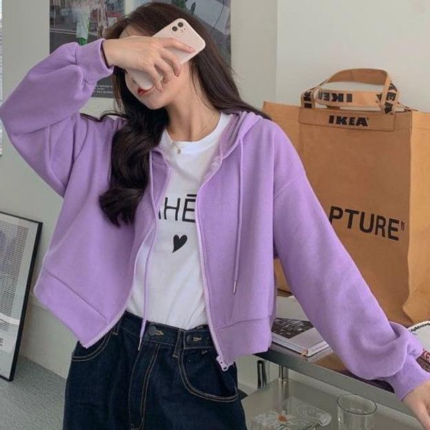 BIG SALE Jaket Wanita - croope hoodie zipper lilac