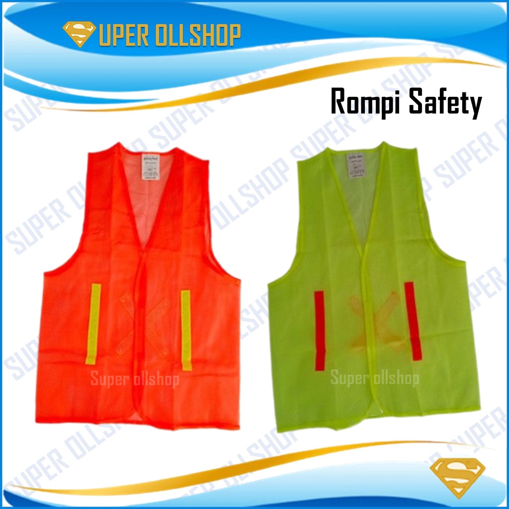 Rompi Jaring Hijau Oren / Rompi Kerja Proyek Safety Orange / Rompi Safety Jaring Polyester Murah