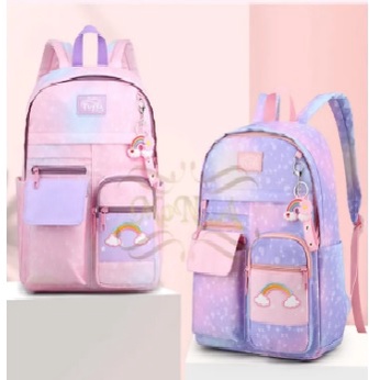 TAS SEKOLAH RANSEL ANAK SD/SMP CEWEK WARNA RAINBOW CANTIK LUCU WATERPROOF