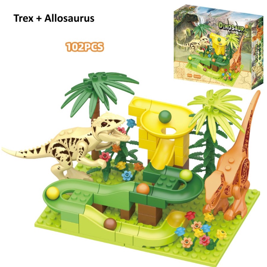 Mainan balok bricks dinosaurus, Mainan brick marble run dino blok