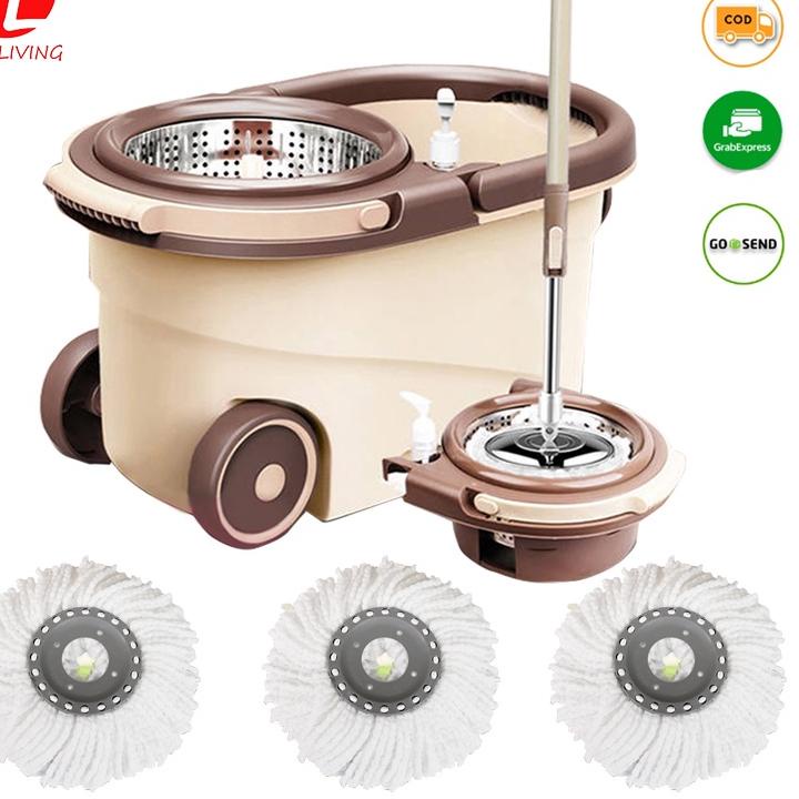 ✺ Top Living Spin Mop Alat Pel Lantai Praktis Ultra Mop Otomatis Kering Basah Kain Lap Pel Lantai Be
